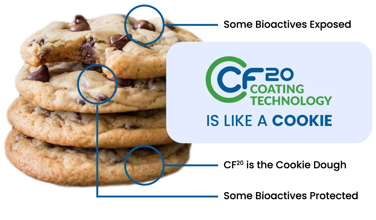 Graphic showing a cookie and chocolate chips inside and outside of the cookie